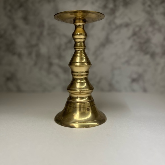 Vintage Large Solid Brass Pillar Candle Holder/Pedestal Candle Holder/Farmhouse - Picture 3 of 7